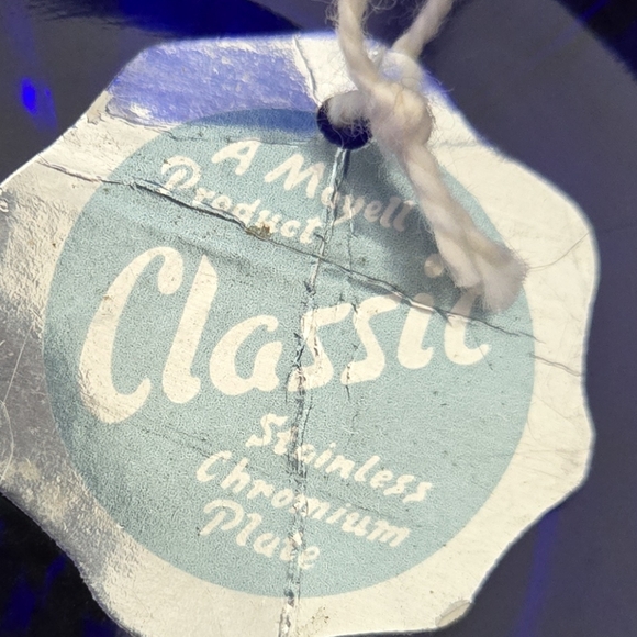 Moyell Classic Cobalt Blue Glass Chrome Creamer Sugar Bowl Filigree England NOS - Picture 2 of 11